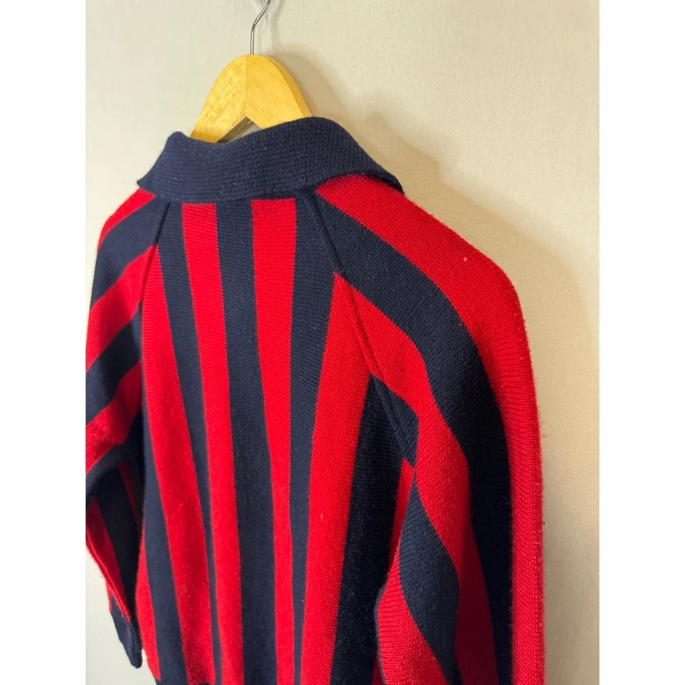Diesel Red Navy‎ Blue Vertical Stripe Polo Collar Knit Sweater Men M AC Milan
